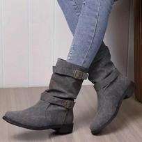 Women's Large Size Fall Winter Flat Low Heel Mid-Calf Boots. 43 gray