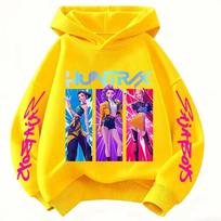 Heavyweight fleece warmthAnime Huntrx Three Girls Graphic Hoodies Kids Fashion Purple Pullover Sweatshirt For Girls 140cm yellow