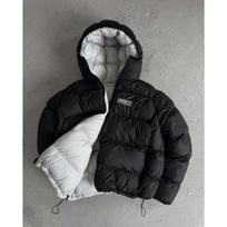 Men Women Winter Reversible Loose Fit Cotton Jacket Striped Streetwear Casual Warm Coat M black