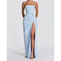 2026 Womens Solid Color Sexy Strapless Midi Dress Party Evening Prom S