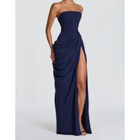 2026 Womens Solid Color Sexy Strapless Midi Dress Party Evening Prom XL