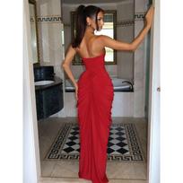 2026 Womens Solid Color Sexy Strapless Midi Dress Party Evening Prom XL
