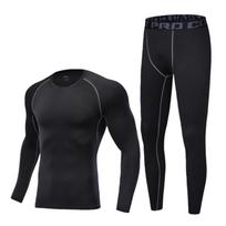 2PCS Set Quick-drying Fleece Fitness Suit Tight-fitting Tops Pants Set  Outdoor L-Style B black