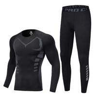 2PCS Set Quick-drying Fleece Fitness Suit Tight-fitting Tops Pants Set  Outdoor XL-Style C black