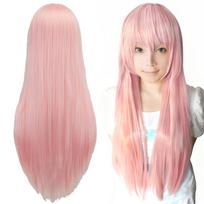 Sintetiniai šviesiai rožiniai ilgi plaukai Anime Cosplay Megurine Luka tiesūs Momoi Satsuki plaukai su kirpčiukais 32inches beige