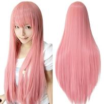 Sintetiniai šviesiai rožiniai ilgi plaukai Anime Cosplay Megurine Luka tiesūs Momoi Satsuki plaukai su kirpčiukais 32inches brown