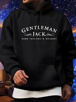 Cozy Fleece-Lined Hoodie with  Gentleman Jack  Whiskey Print - Warm Pullover for Fall & Winter S black