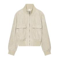 Womens Knit Collar Spliced Suede Jacket 2026 Fall Streetwear Casual Coat W027 1334 S white