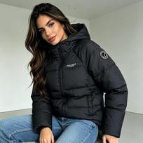 Women's new loose cotton-padded jacket Small college cotton-padded jacket Hooded short ins cotton-padded jacket M black