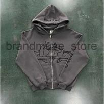 Oversized Cartoon Print Full-Face Zip-Up Hoodie Men Loose Fit Long Sleeve Winter Sweatshirt XXXXL black