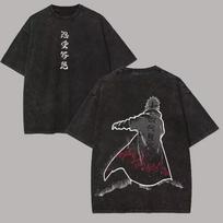Japan Anime Naruto Pain Manga Graphic Print T-shirt Men Women Retro Washed O-neck Cotton Tee Men Women Streetwear Harajuku Y2K Fashion Oversized Top XL black
