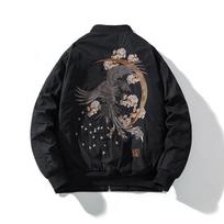 Men's Autumn Phoenix Embroidered Bomber Jacket - Trendy, Handsome, and Thickened Baseball Style for Couples L black
