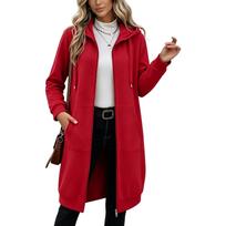 Women's Hooded Jacket - Long Length Thick Winter Coat for Cold L red