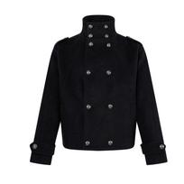 Mens Vintage Retro Double Breasted Wool Blend Jacket Thick Stand Collar Detroit Style Winter Coat L black