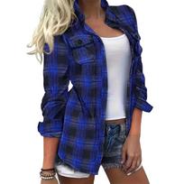 Women's Plaid Casual Jacket with Pockets and Lapel Collar for Everyday Wear and Outings XXXL