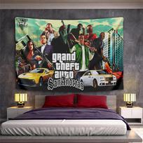 GTA San Andreas Gang Crew Characters Tapestry Wall Art Retro Video Game Poster for Gamer Bedroom Dorm Decor 150x200cm(59x78in)