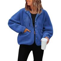 Autumn and Winter Women's Fleece Jacket, Sports and Casual Sweatshirt Jacket, Top 2XL blue