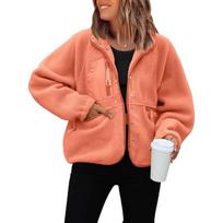 Autumn and Winter Women's Fleece Jacket, Sports and Casual Sweatshirt Jacket, Top 2XL brown