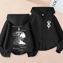 Anime Berserk Griffith with Guts Merch Zipper Hoodie Retro Manga Skull Knight Gatsu Zodd Zip Up Jacket Men Women Fashion Hoodies L black