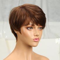 1B Pixie Short Cut Colored Straight Human Hair Wigs With Bangs Fringe Full Machine Made Wigs For Women Brazilian Natural Black Model Size&1Pcs/Lot black