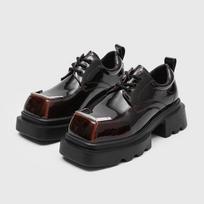 Niche design sense muffin bottom big head green dark heavy industry metal square head men's derby shoes-J 41
