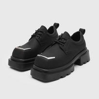 Niche design sense muffin bottom big head green dark heavy industry metal square head men's derby shoes-J 43 black