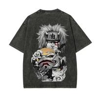 Naruto Washed T-Shirt Retro Japanese Cotton Tee 2026 Summer Harajuku Fashion Retro Men Women Oversized Cotton Washed T-shirt XL gray