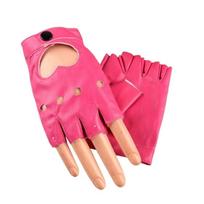 Solid Color Women Leather Gloves Harajuku Half Finger Mittens Simple Y2k Leather Gloves  Cosplay pink
