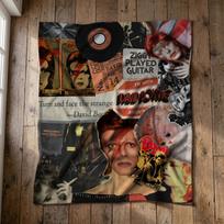 David Bowie Fleece Blanket, Ziggy Stardust Collage Throw, Rock Legend Fan Gift, Bowie Music Blanket, Starman Throw, Bowie Fan Bedroom 100x150cm
