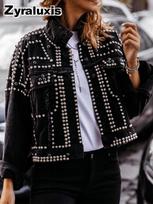 Women's Stud Denim Jacket Outfit with Sexy Heavyweight Wash XXL
