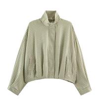 Women's Casual Long Sleeve Stand Collar Plaid Jacket Outerwear for Everyday Wear S beige