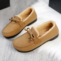 Women Fleece Lined Loafers Bowknot Warm Winter Slip On Flat Shoes Ladies Non Slip Casual Moccasins 37