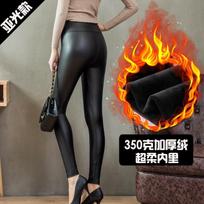 Womens PU Leather Pants Winter Fleece Lined High Waist Slim Fit Windproof Waterproof Warm Leggings XXXL gray