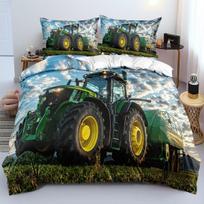 Farm Tractor duvet cover with Pillowcases,Rustic 3D Machinery Design, Super Soft Microfiber Full/Queen Size,Kids Room Decor Gift 100x135cm