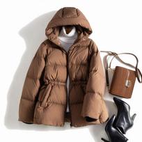 Puff goose down jacket women's winter new fashion foreign style medium thickened bread jacket waist l recommended 60kg-67.5kg black