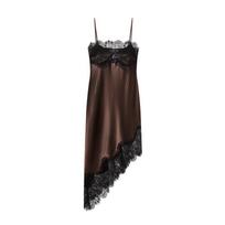 2026 Vintage Lace Satin Slip Dress Asymmetrical Sexy Party Women XS