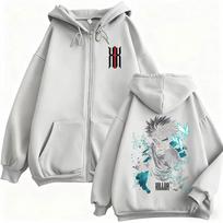 Anime Hunter X Hunter Killua Zoldyck Merch Zipper Hoodie Men Women Cotton Casual Oversized Zip Up Jacket 90s Cosplay Streetwear M white