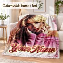 Sabrina Carpenter Custom Name Flannel Throw Blanket Soft Warm for Sofa Bed Indoor Home Use 130cmx150cm