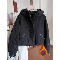 Burgundy short hooded padded jacket for women, small men, winter age reduction, this year's jacket 4XL