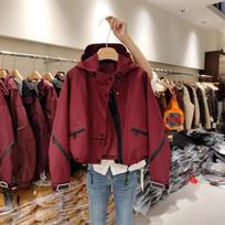 Burgundy short hooded padded jacket for women, small men, winter age reduction, this year's jacket 4XL white