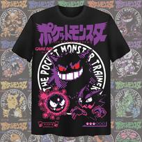 Anime Pokémon Gengar Pixel Style Graphic Tshirt High Quality Cotton O-neck Y2k Harajuku Summer Fashion Shirt Unisex L purple