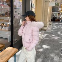 Women's Slimming Cotton Jacket with Fur Hood - Winter Versatile, New Arrival Large white