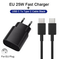 25W Greitas įkroviklis Samsung Galaxy S24 S23 S22 S20 S21 Plus S24 Ultra A55 5G įrenginiams USB Type C Greito įkrovimo įkroviklio kabelio priedai EU 25W Black 2IN1