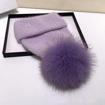 Hat Soft Real fox Fur Pom Poms Ball Skullies Beanies Keep Warm Winter Hat for Women Girls Wool Hat Outdoor Knitted Cap Thick Female Cap One Size gray