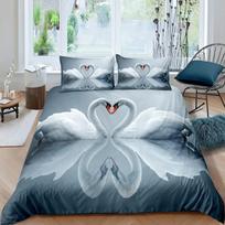 Swan Duvet Cover Set Lake White Swan Wild Animals 3D Print Bird Comforter Cover King Size For Lover Couple Polyester Bedding Set (135x200cm) gray