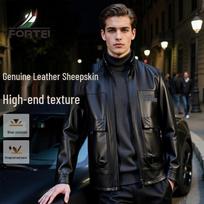 Men's Premium Sheepskin Leather Stand-Collar Jacket M black