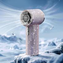 S6 Full Star Diamond Mini Handheld Fan: USB Rechargeable, Digital Display, High-Speed, Portable. 115*55*40mm