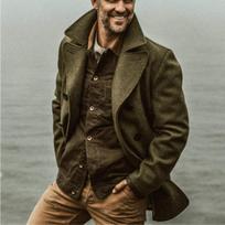 Men's Thickened Long Double-breasted Wool Blend Jacket, Fall Winter Thick Coat, In Stock 3XL black