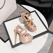 Sexy Nightclub Stiletto Nude High Heel Waterproof Platform Sandals for Women 35 gray