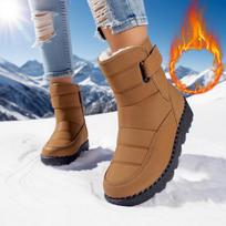 Women's Plus-Size Winter Fleece-Lined Warm Snow Boots with PU Non-Slip Soles Solid-Color Mid-Calf Boots 45